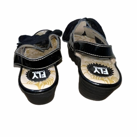 FLY London Black Yito Patent Caged Lace Up Wedges - Picture 9 of 14